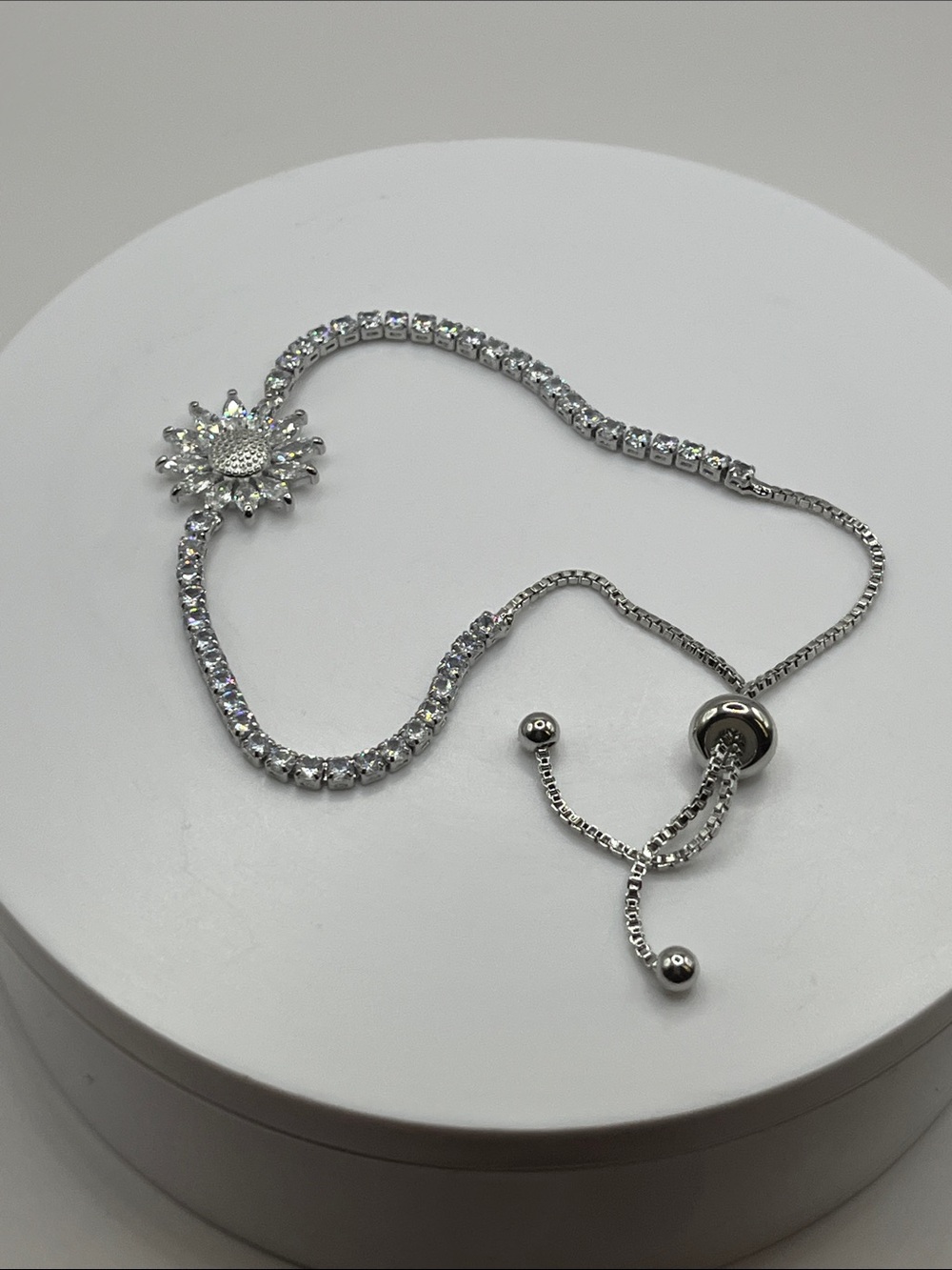 Sunflower Crystal Slider Tennis Bracelet Made with Swarovski Elements Sz 9 NWOT